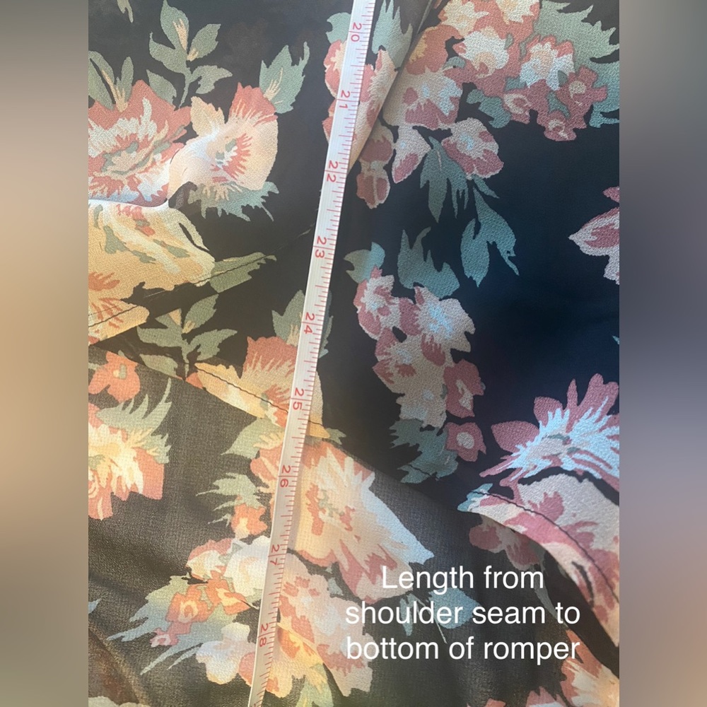 Floral Romper with Sheer Overlay | L | Off-Shoulder, Detachable Straps, High-Low - Picture 13 of 13